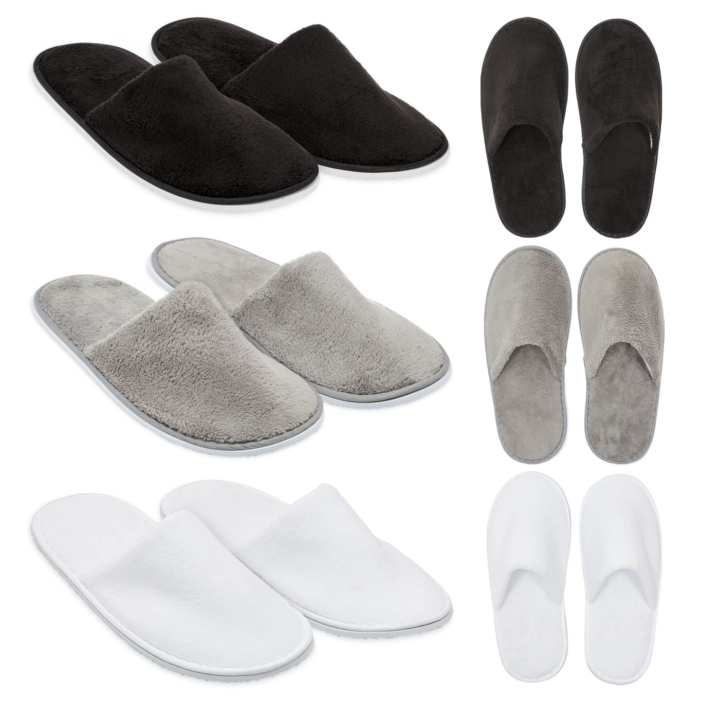 Disposable Closed Toe Slippers for Guests, Women US Size 12 , Men Size 11 (3 Colors, 12 Pairs)
