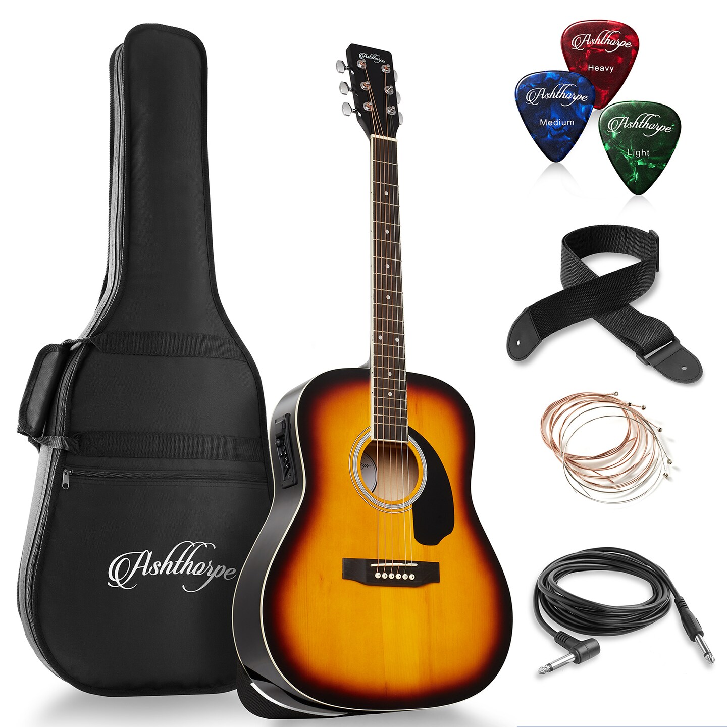 Ashthorpe Full-Size Dreadnought Acoustic-Electric Guitar Bundle - Premium Tonewoods