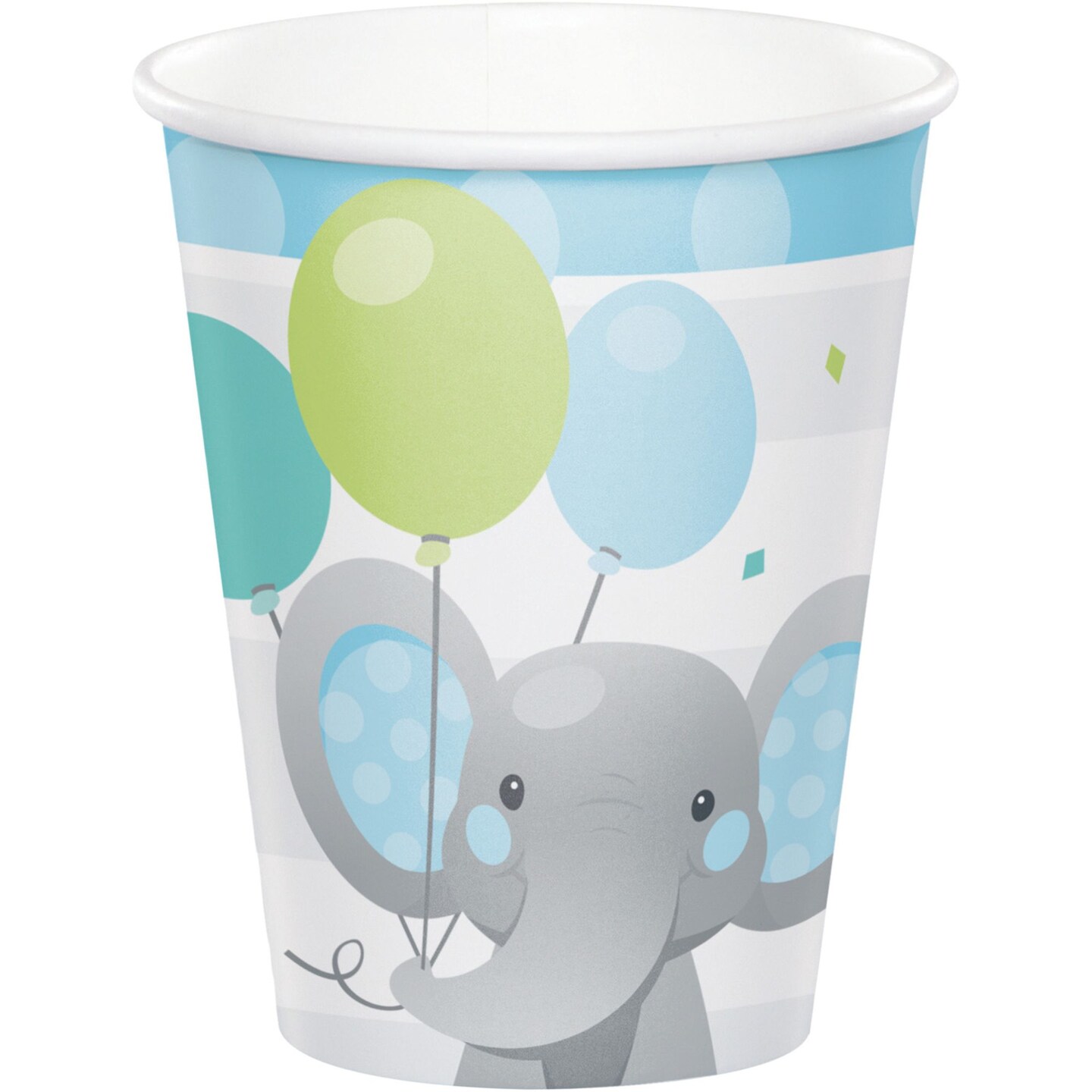 Party Central Club Pack of 96 White Enchanting Elephants Boy Cups  Disposable Paper Drinking Party Tumbler Cups 9 oz.
