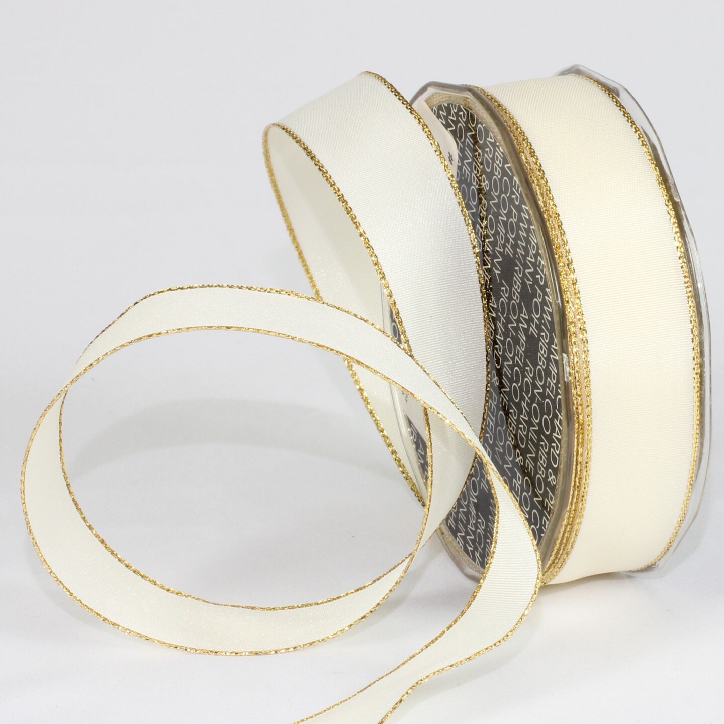 The Ribbon People Cream White and Gold Solid Wired Craft Ribbon 1" x 54 Yards
