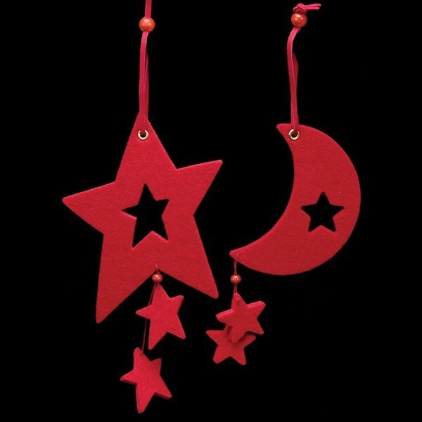 The Ribbon People Club Pack of 18 Solid Red Color Large Moon &#x26; Star Felt Ornaments