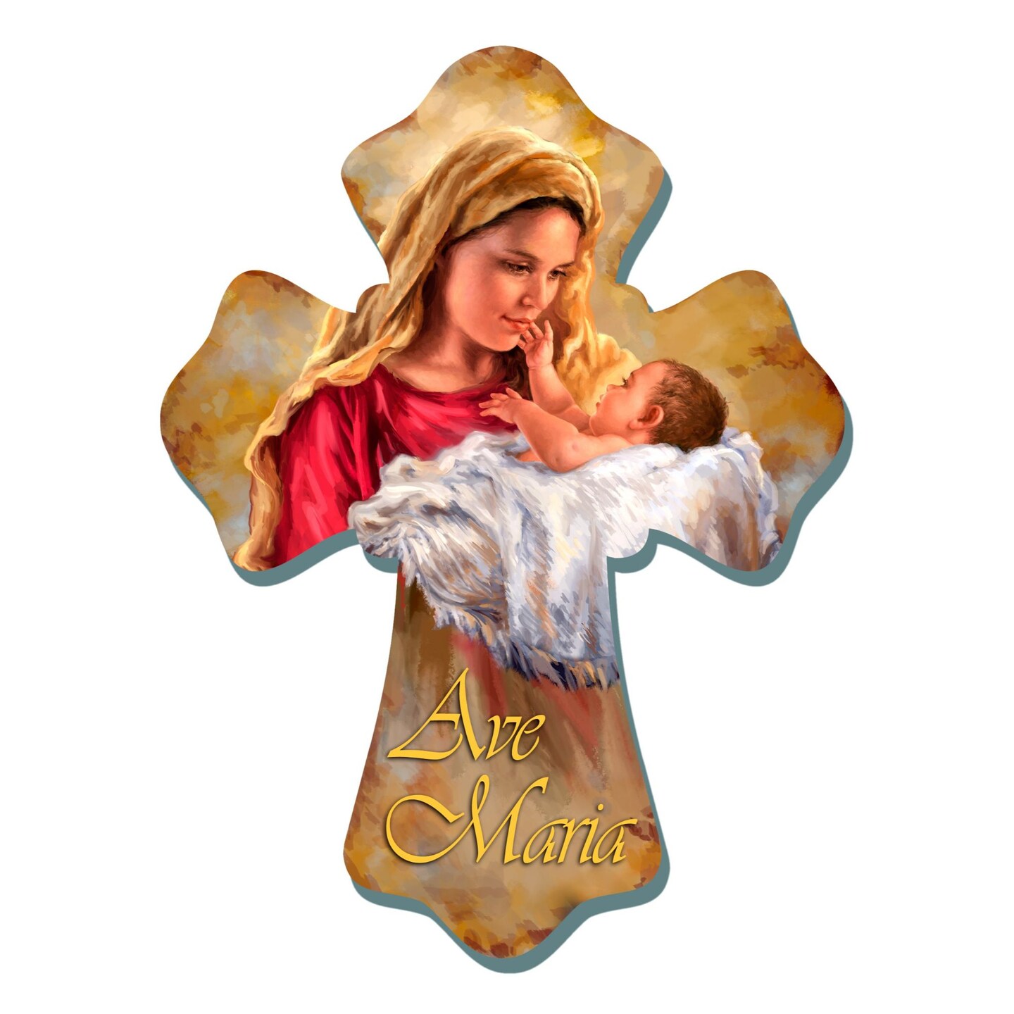 Glow Decor Mary and Baby Jesus Ave Maria Christmas Wall Cross - 8&#x22;
