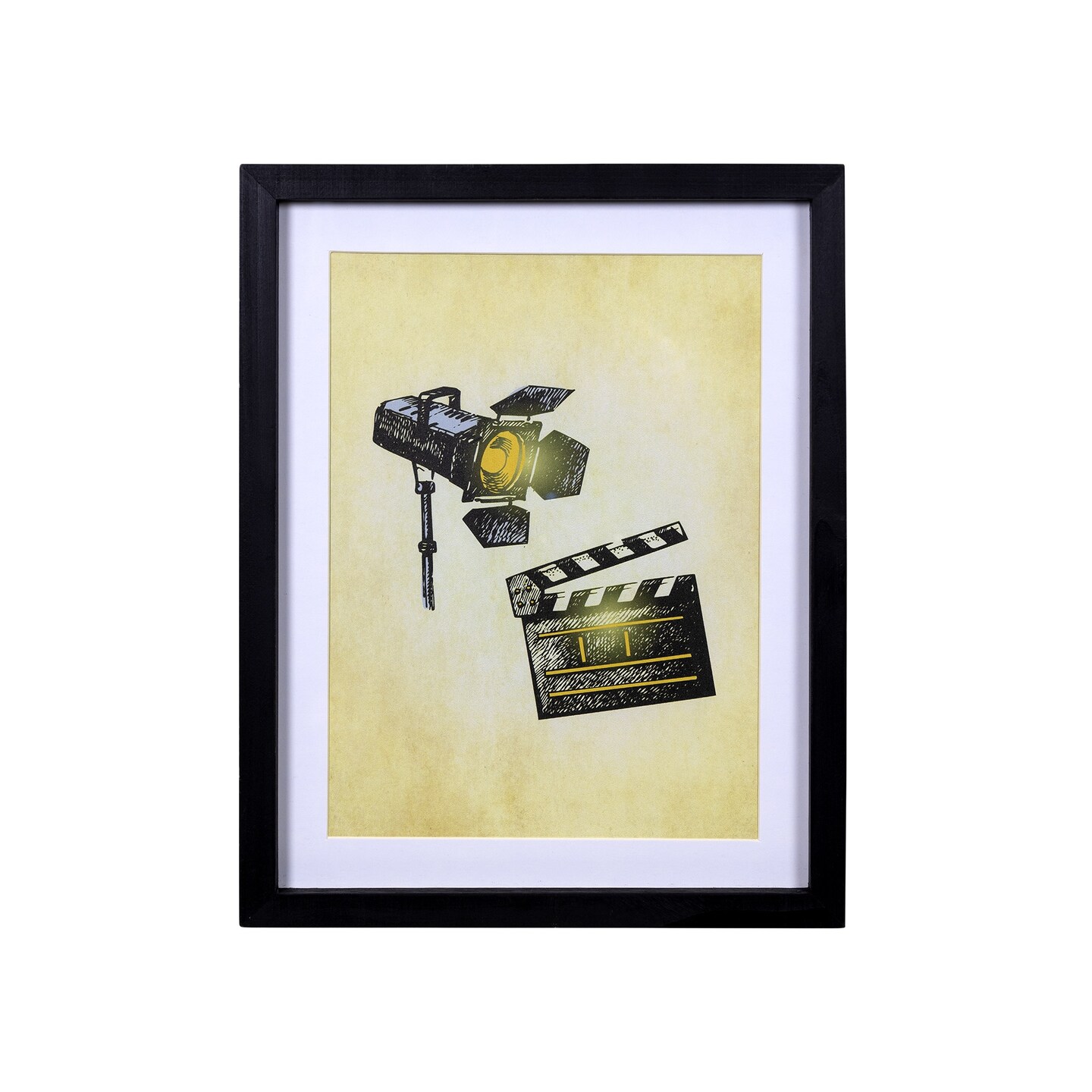 Contemporary Home Living 14.25&#x22; Movie Light and Clapboard Framed Wall Art Under Glass