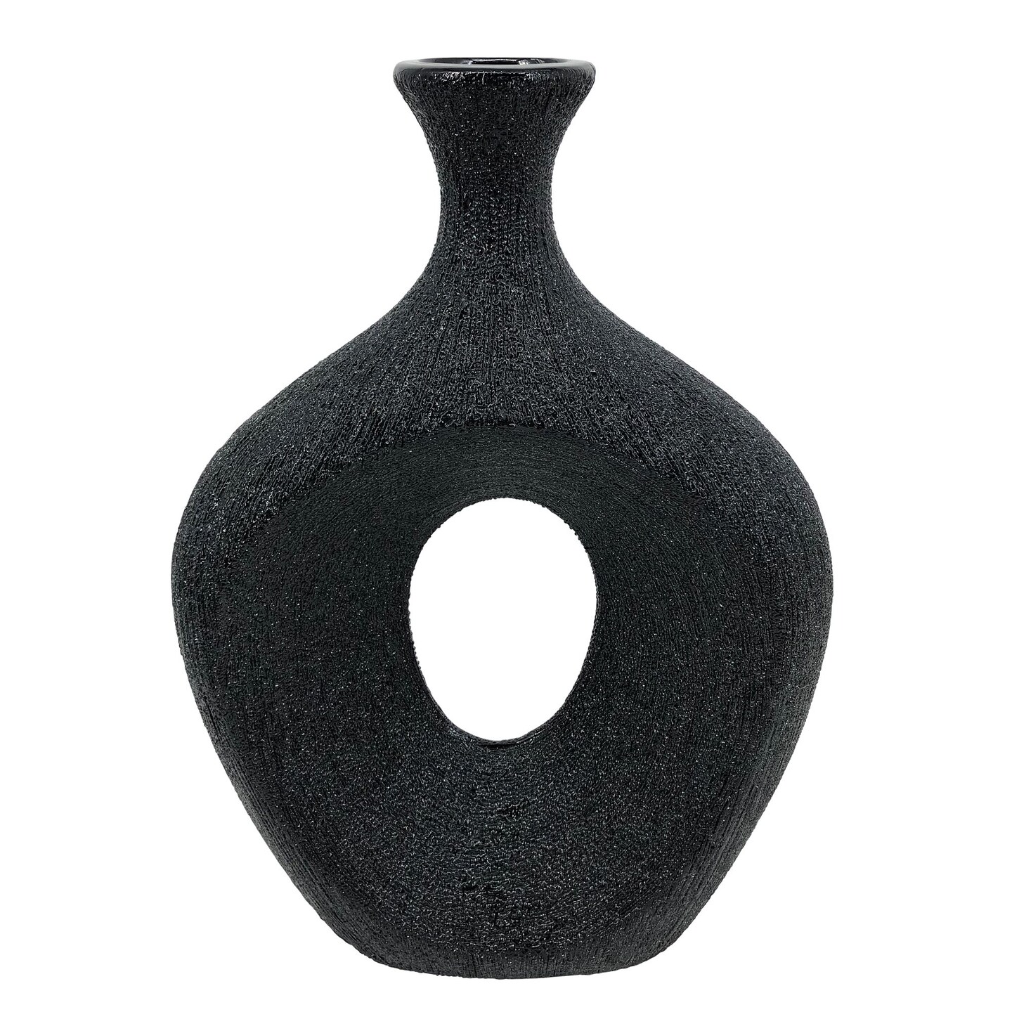 Kingston Living Ceramic Cut Out Beaded Oval Vase - 13" - Black