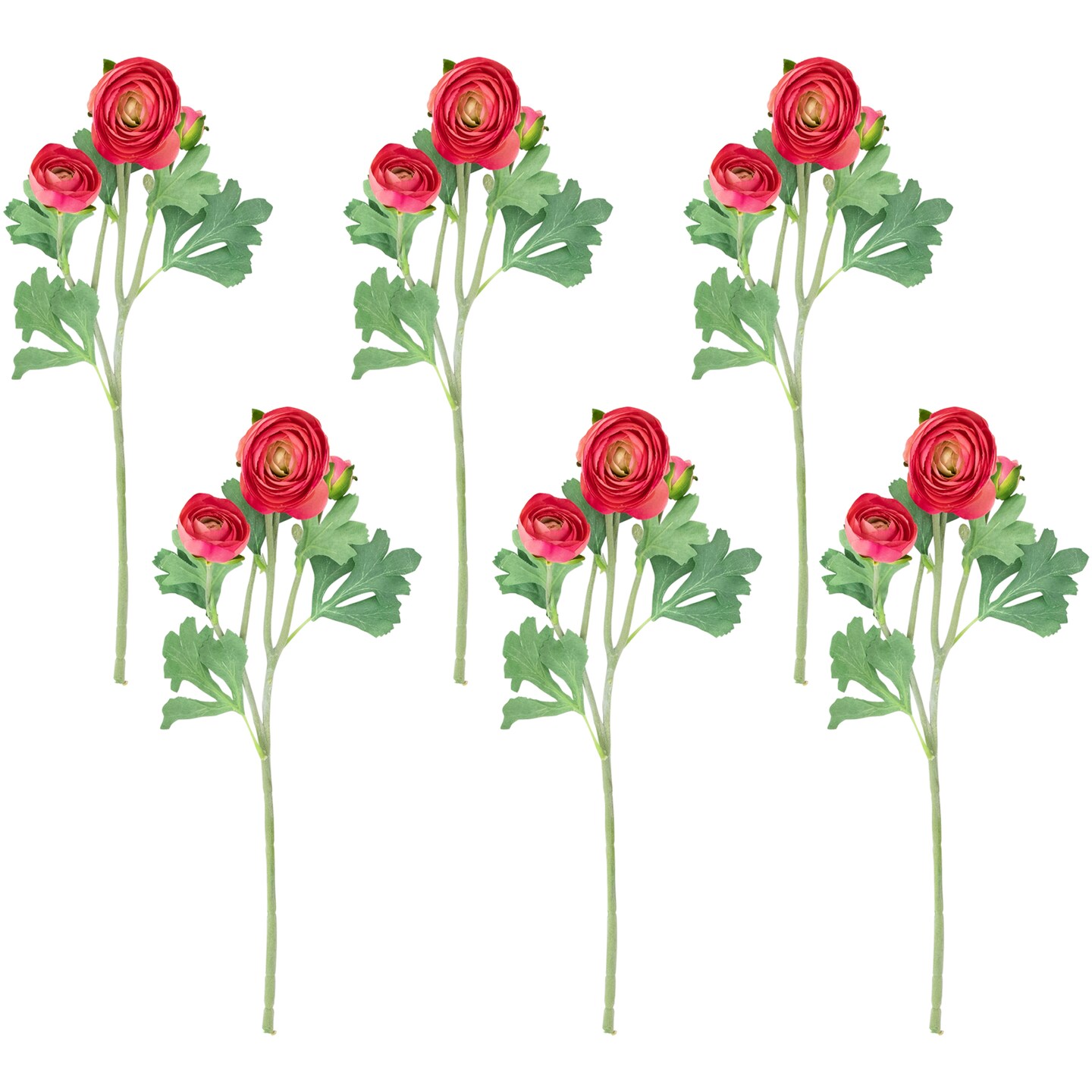Northlight Real Touch&#x2122; Coral Pink Ranunculus Artificial Floral Sprays, Set of 6 - 21&#x22;