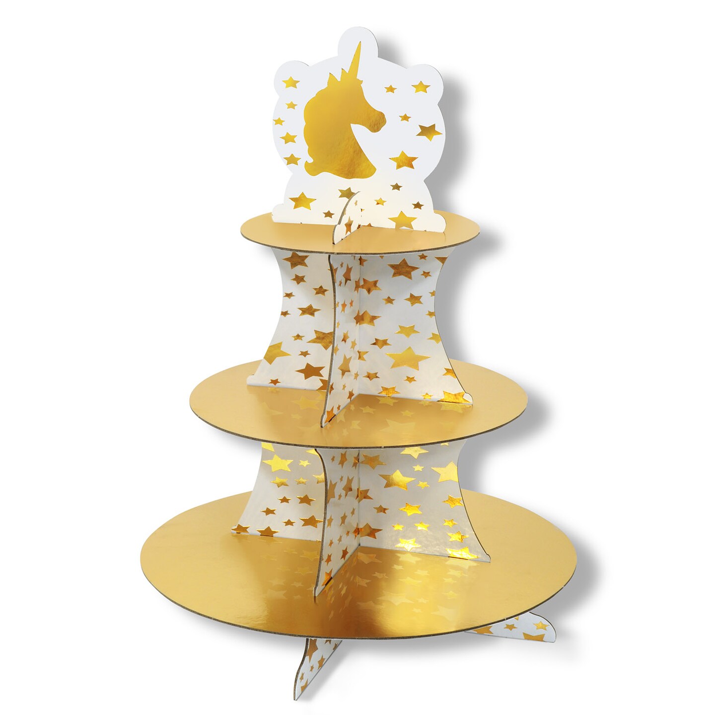 Beistle Set of 12 Shiny Gold and White Unicorn With Stars Cupcake Stand -16&#x22;