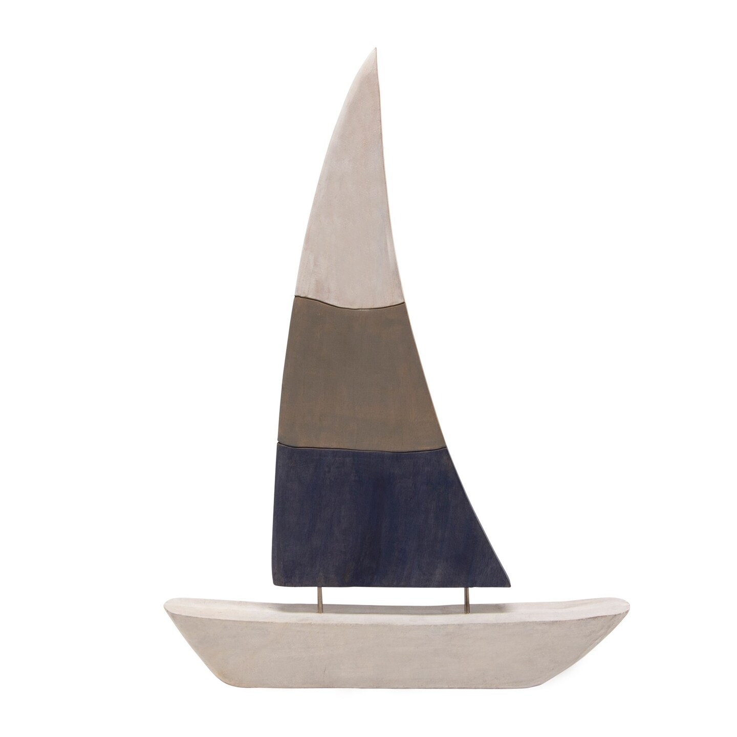 Kingston Living 27" Tan Brown and Navy Blue Rustic Mango Wood Sailboat Tabletop Decor