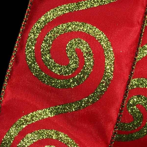 The Ribbon People Red and Green Swirl Taffeta Wired Craft Ribbon 2.5&#x22; x 20 Yards