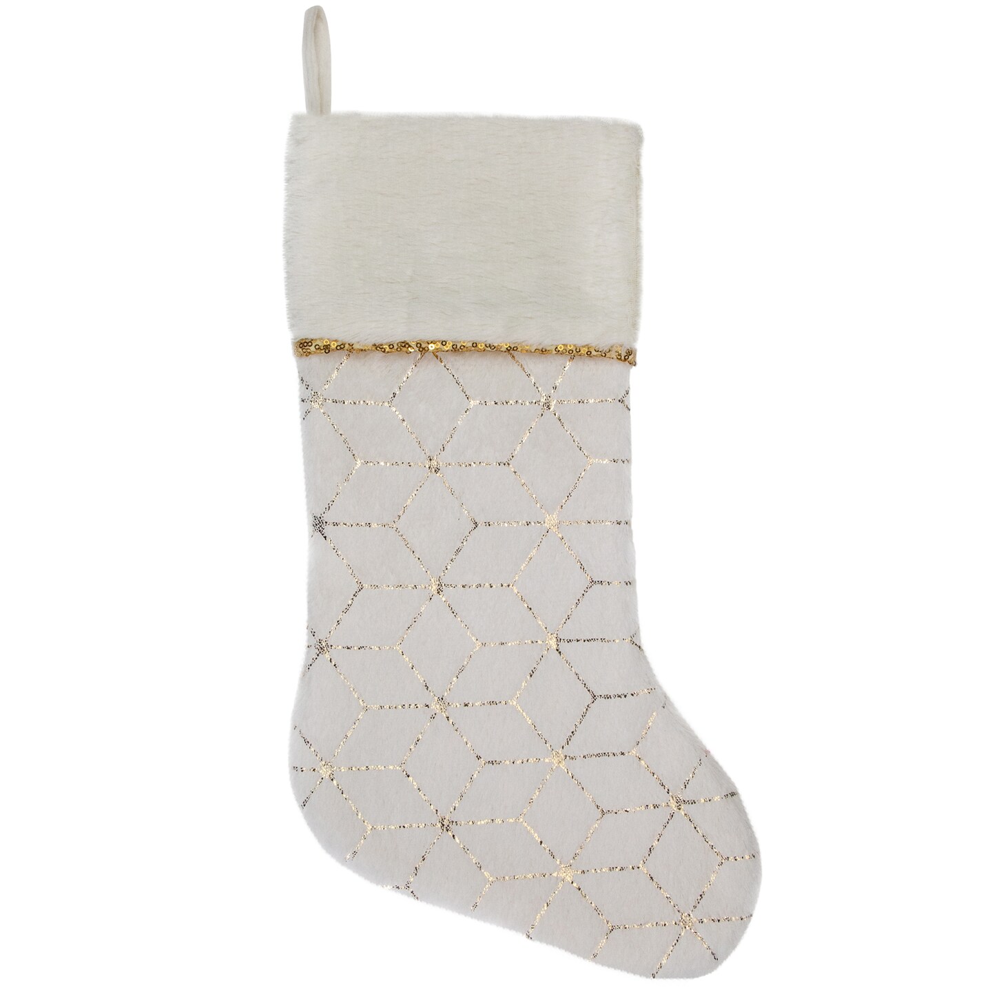 Northlight 20&#x22; Cream and Gold Christmas Stocking with Faux Fur