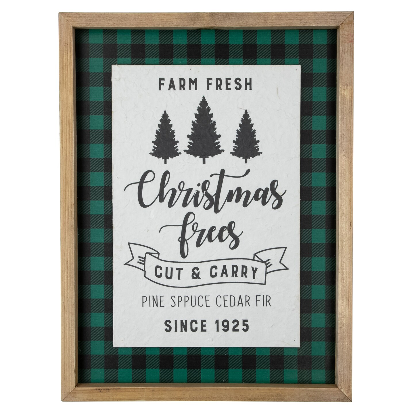 Northlight 16" Buffalo Plaid Wooden Framed "Farm Fresh Christmas Trees" Wall Decor