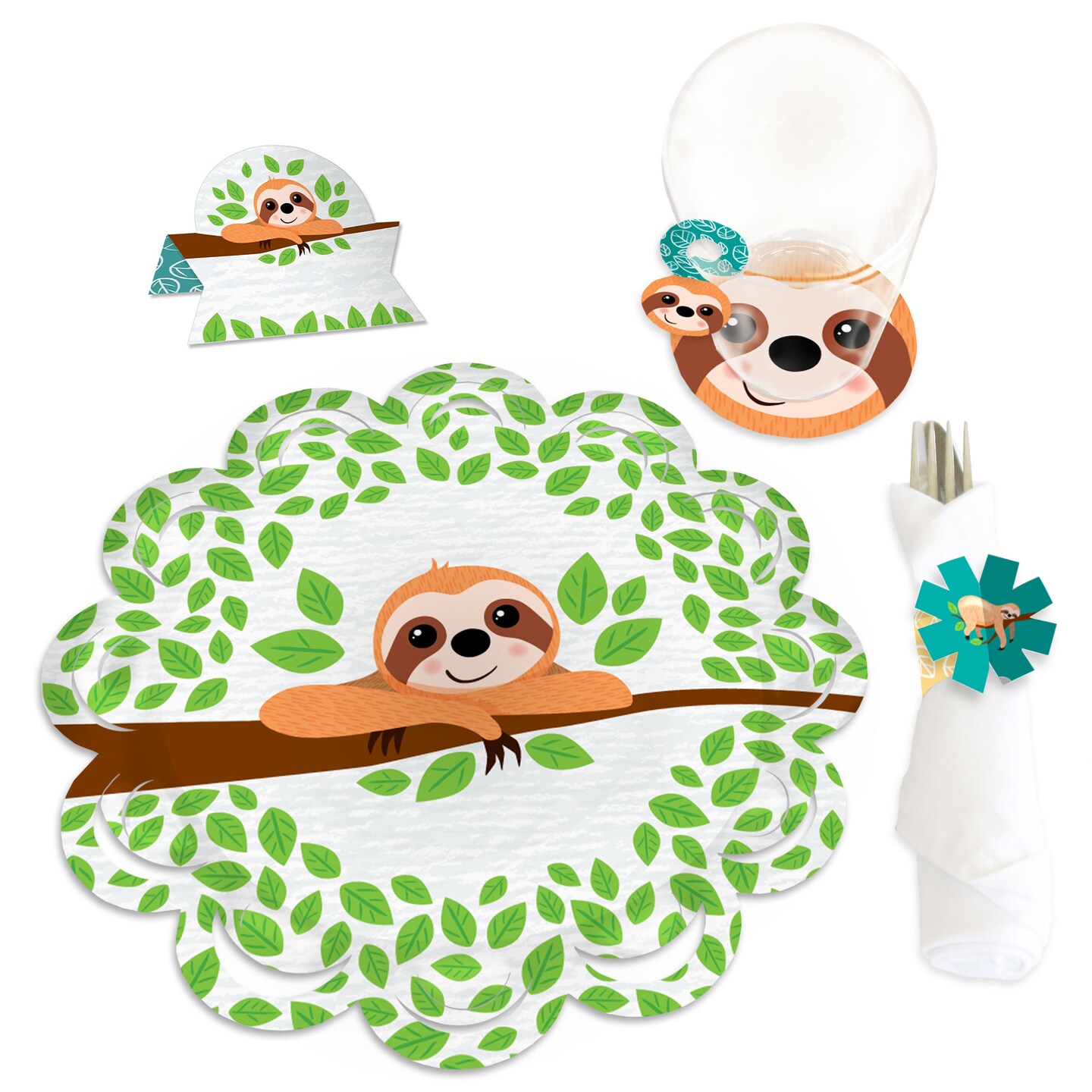 Big Dot of Happiness Let&#x2019;s Hang - Sloth - Baby Shower or Birthday Party Paper Charger &#x26; Table Decorations Chargerific Kit for 8