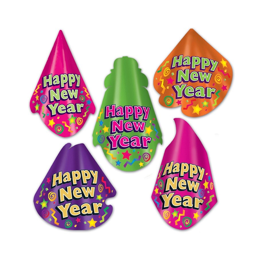 Beistle Club Pack of 50 Assorted Color-Brite Happy New Year Party Favor Hats