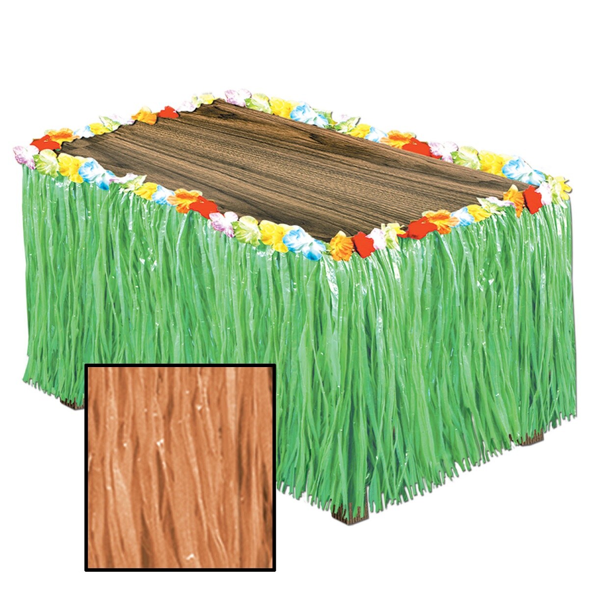 Party Central Pack of 6 Tropical Brown Artificial Grass Hawaiian Party Table Skirts 9&#x27;