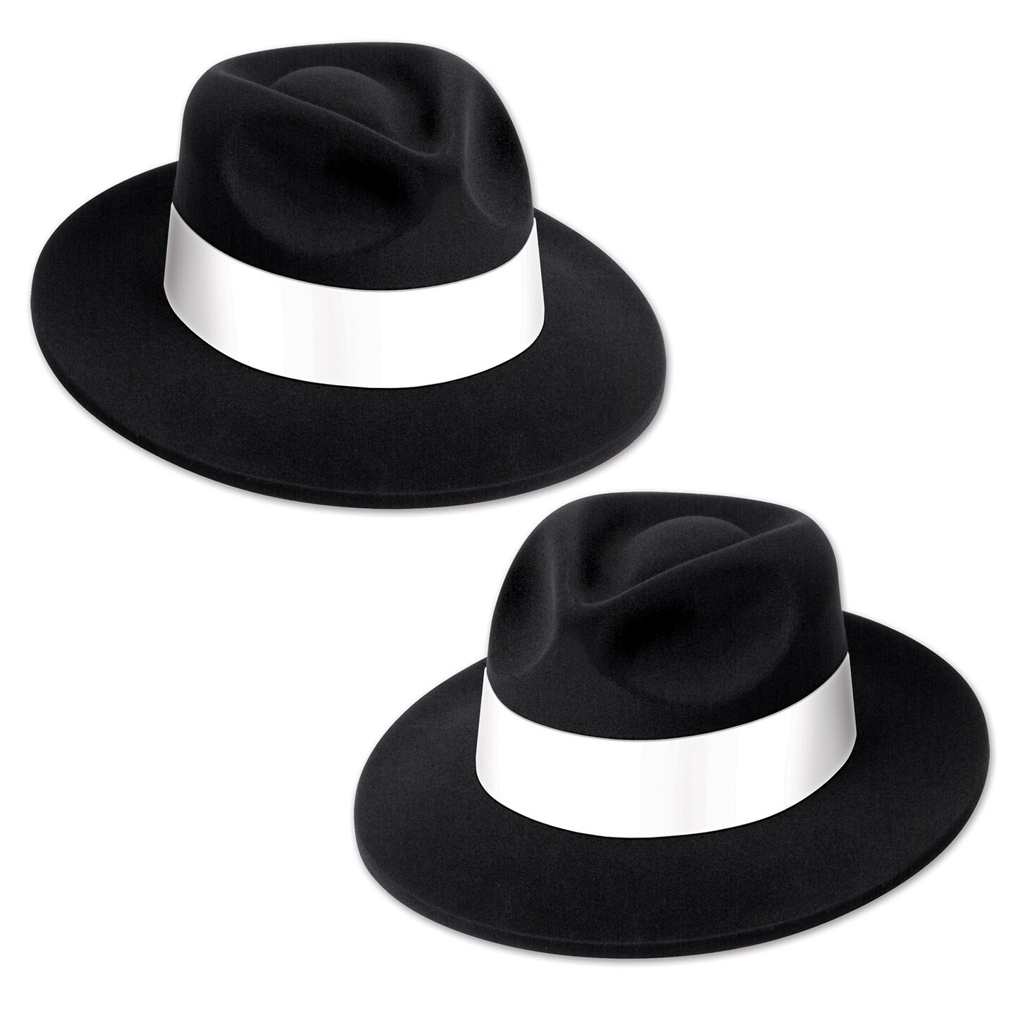 Beistle Club Pack of 25 Black 20&#x27;s Velour Fedora with White Band 5&#x22;