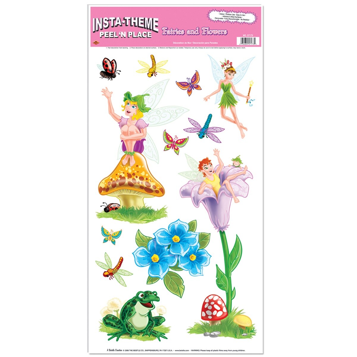 Party Central Club Pack of 144 Purple ang Green Fairies with Flowers Peel &#x27;N Place Cutout Decorations 24&#x22;