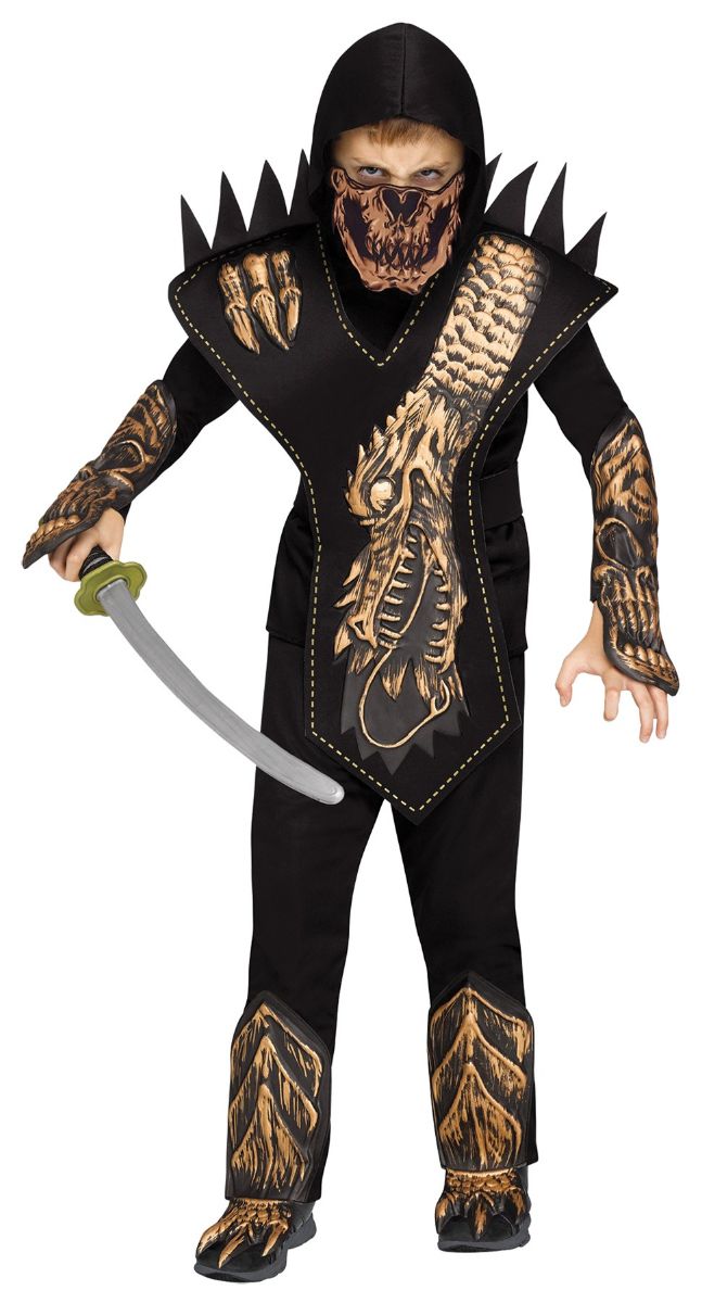 The Costume Center Black and Gold Skull Dragon Ninja Boy Halloween Costume - Small