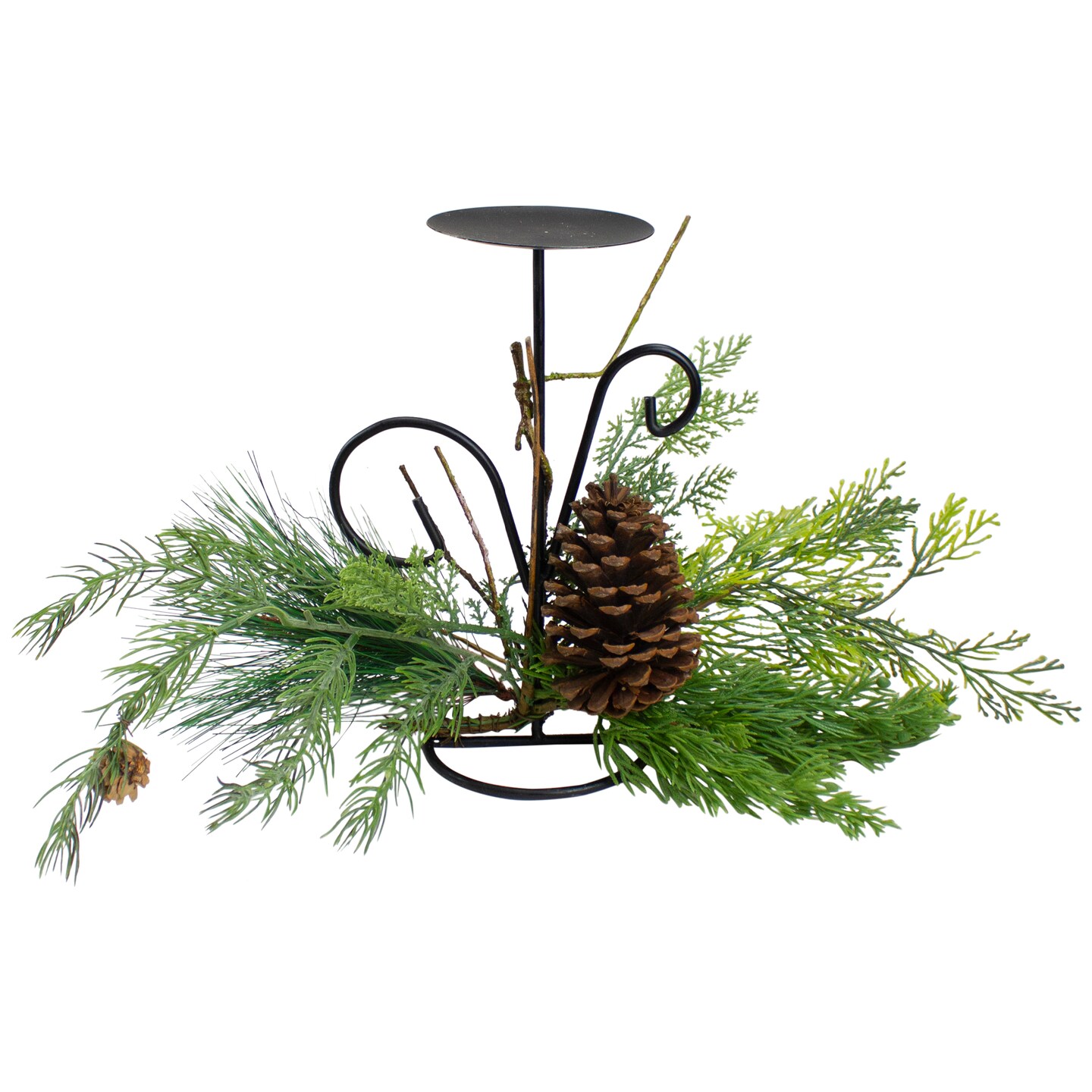 Northlight 10&#x22; Green Artificial Sprigs and Pine Cone Christmas Candle Holder