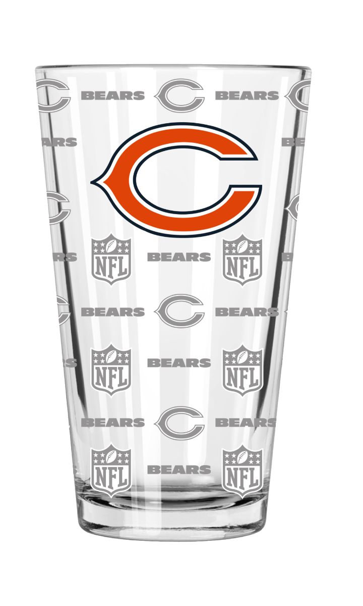 The Memory Company 5.75&#x22; Clear and Orange NFL Chicago Bears Sandblasted Pint Glass 16 oz.