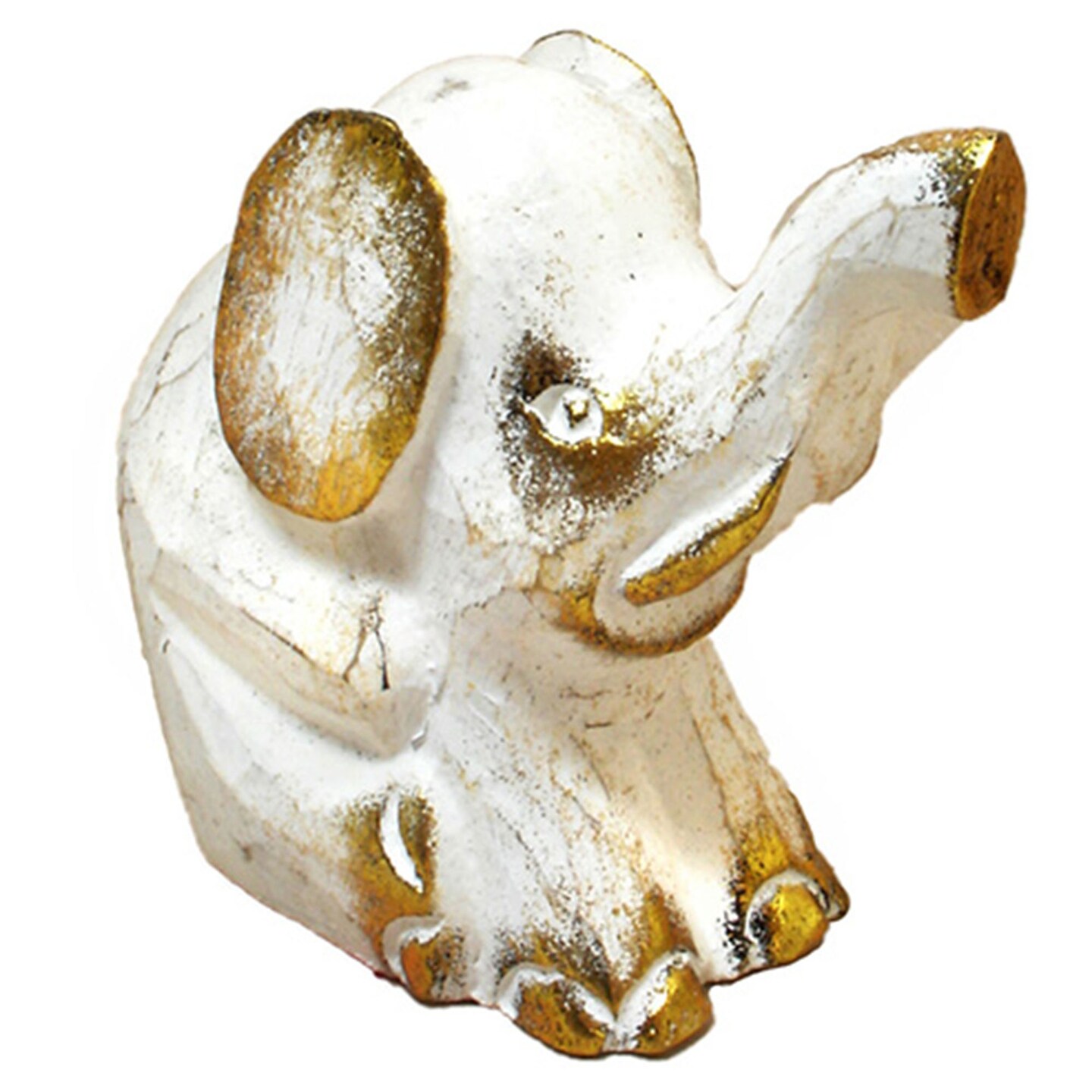 Stoneage Arts Inc 5&#x22; x 4&#x22; White and Gold Elephant Handmade Statue