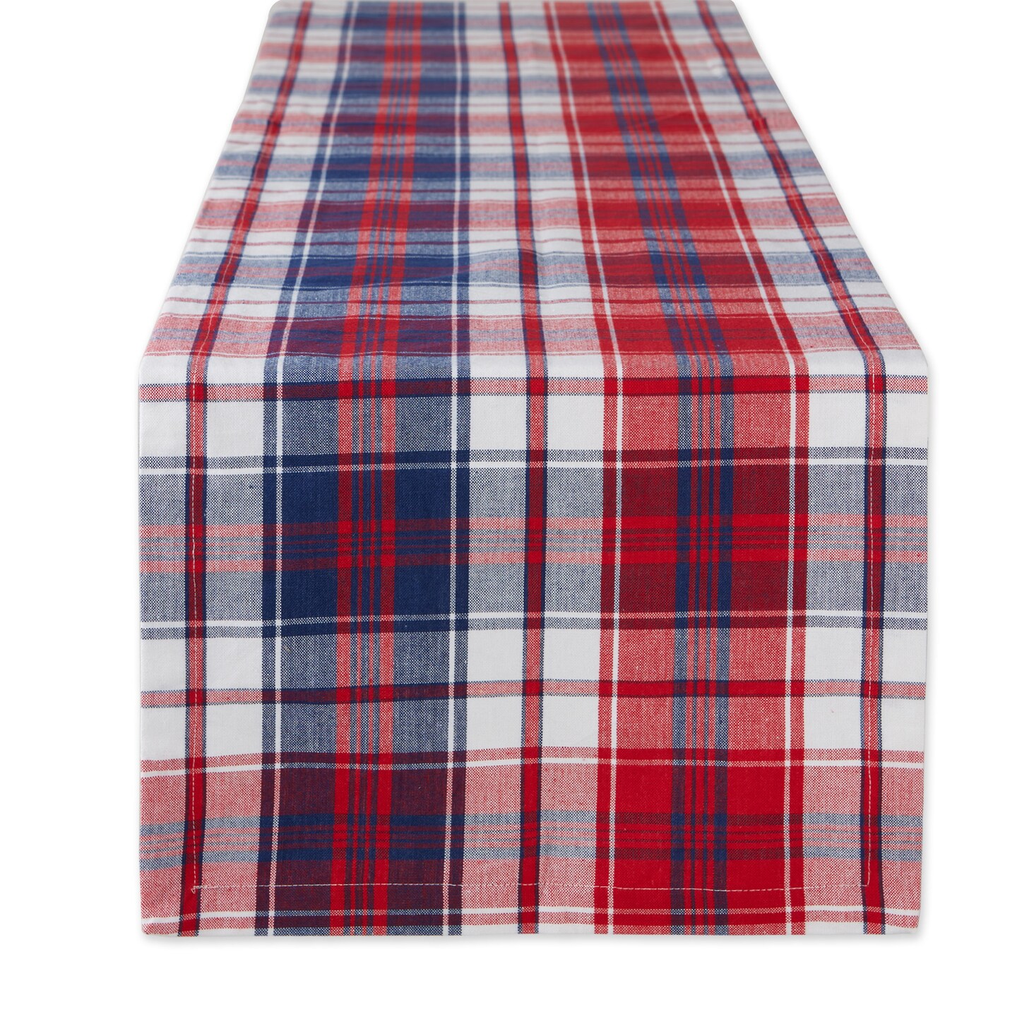 Contemporary Home Living 14&#x22; x 108&#x22; Red, Blue, and White Rectangular Home Essentials Americana Plaid Table Runner