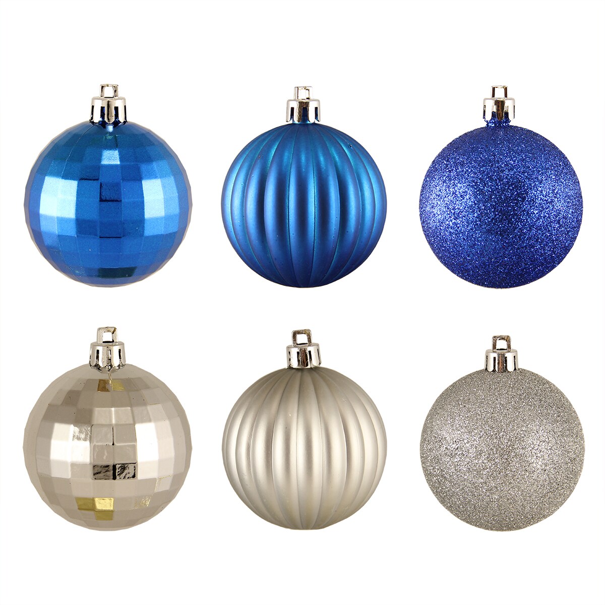 Northlight Shatterproof 3-Finish Christmas Ball Ornaments 2.5&#x22; - (60mm) - Blue and Silver - 100ct