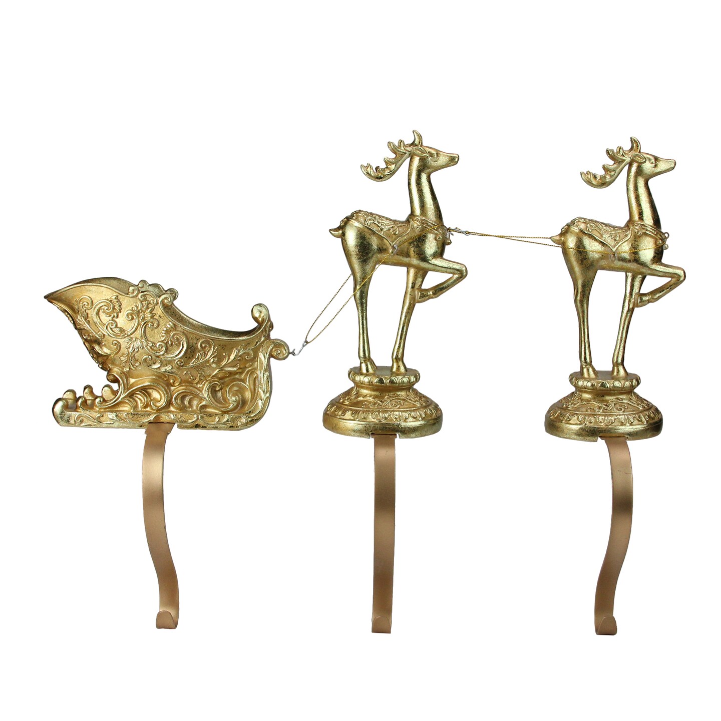 Roman 3-Piece Gold Weathered Reindeer and Sleigh Christmas Stocking Holder