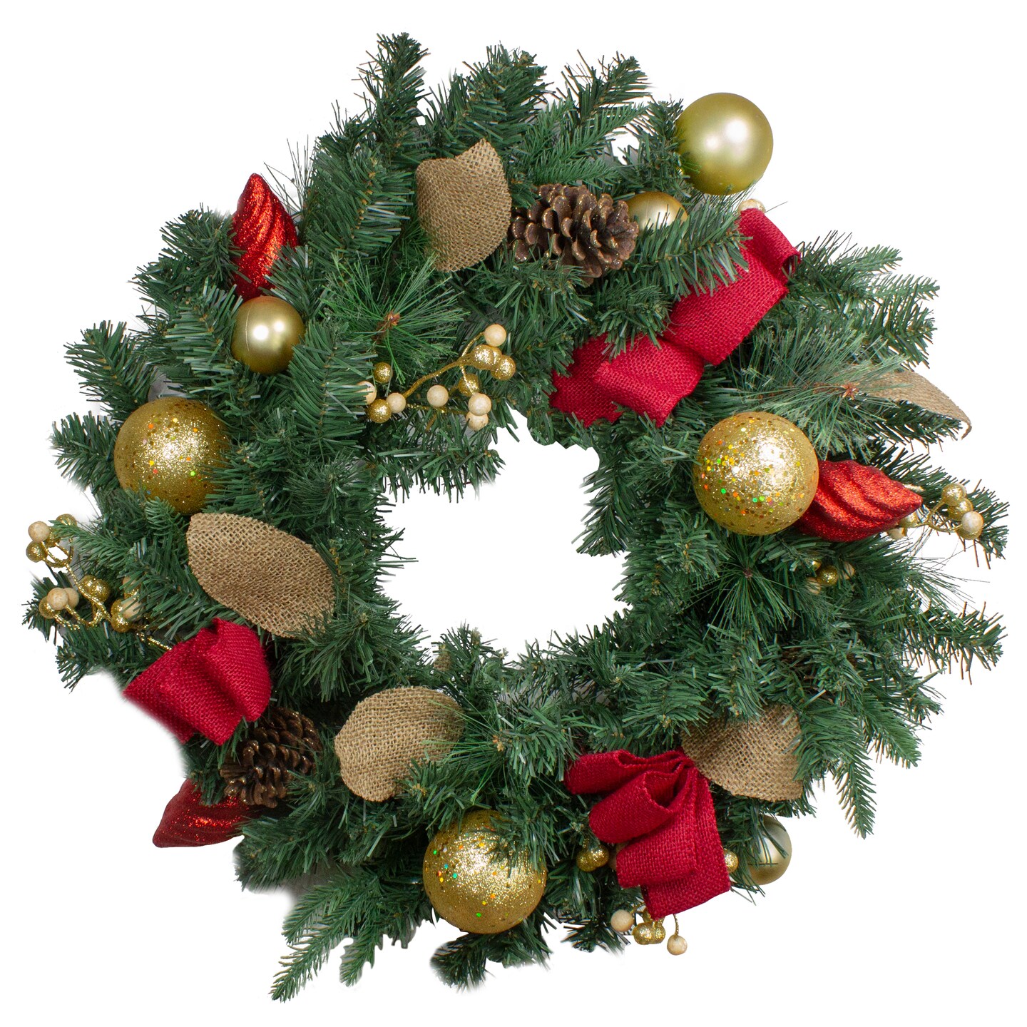 Northlight 24&#x22; Pre-Decorated Red and Gold Ornaments Artificial Christmas Wreath - Unlit