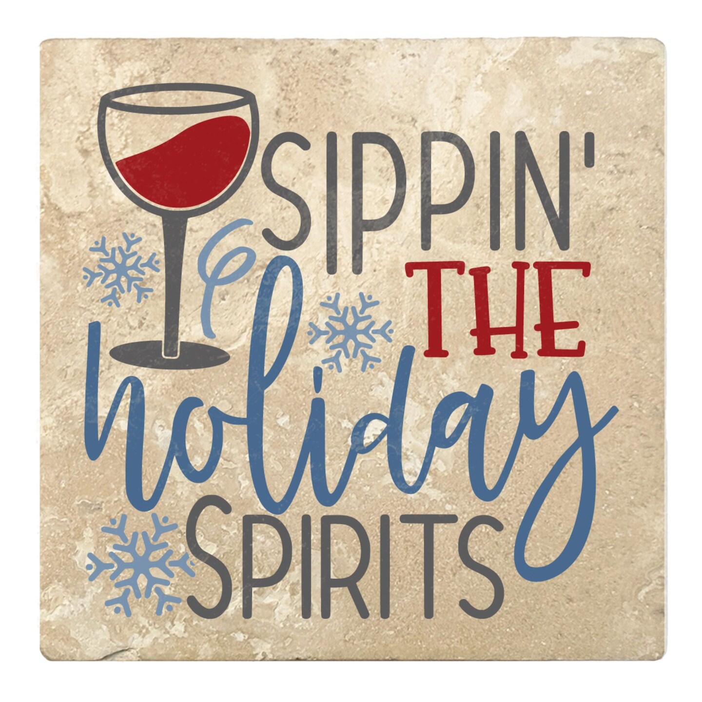 Christmas by Krebs Set of 4 Ivory and Blue "SIPPIN' THE holiday SPIRITS