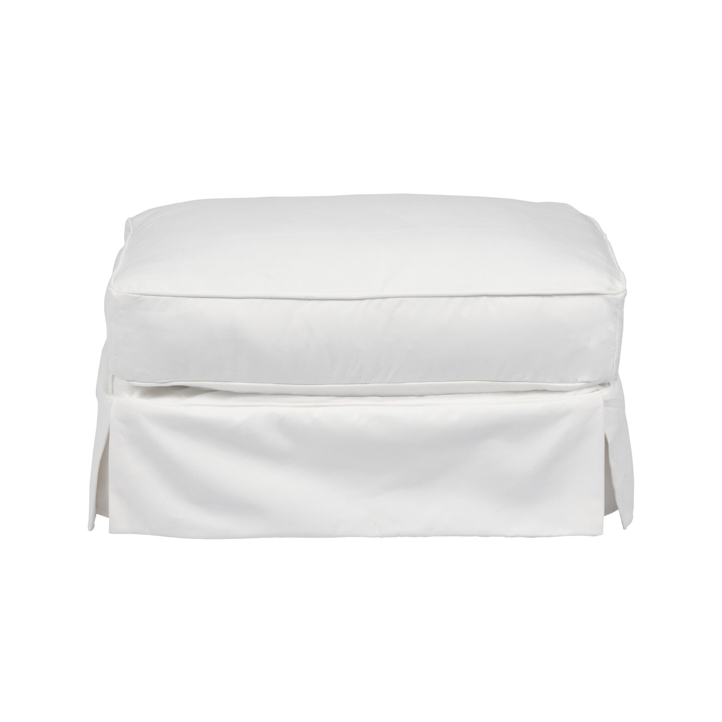 The Hamptons Collection 33&#x22; White Fabric Double Stitched Ottoman Slipcover