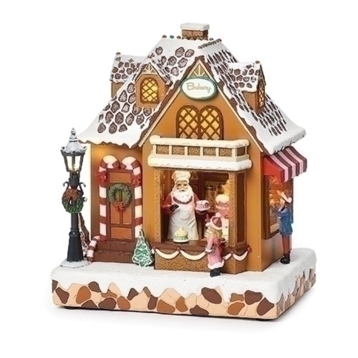 Roman 9.5&#x22; LED Lighted Musical Santa&#x27;s Bakery Christmas Tabletop Decoration