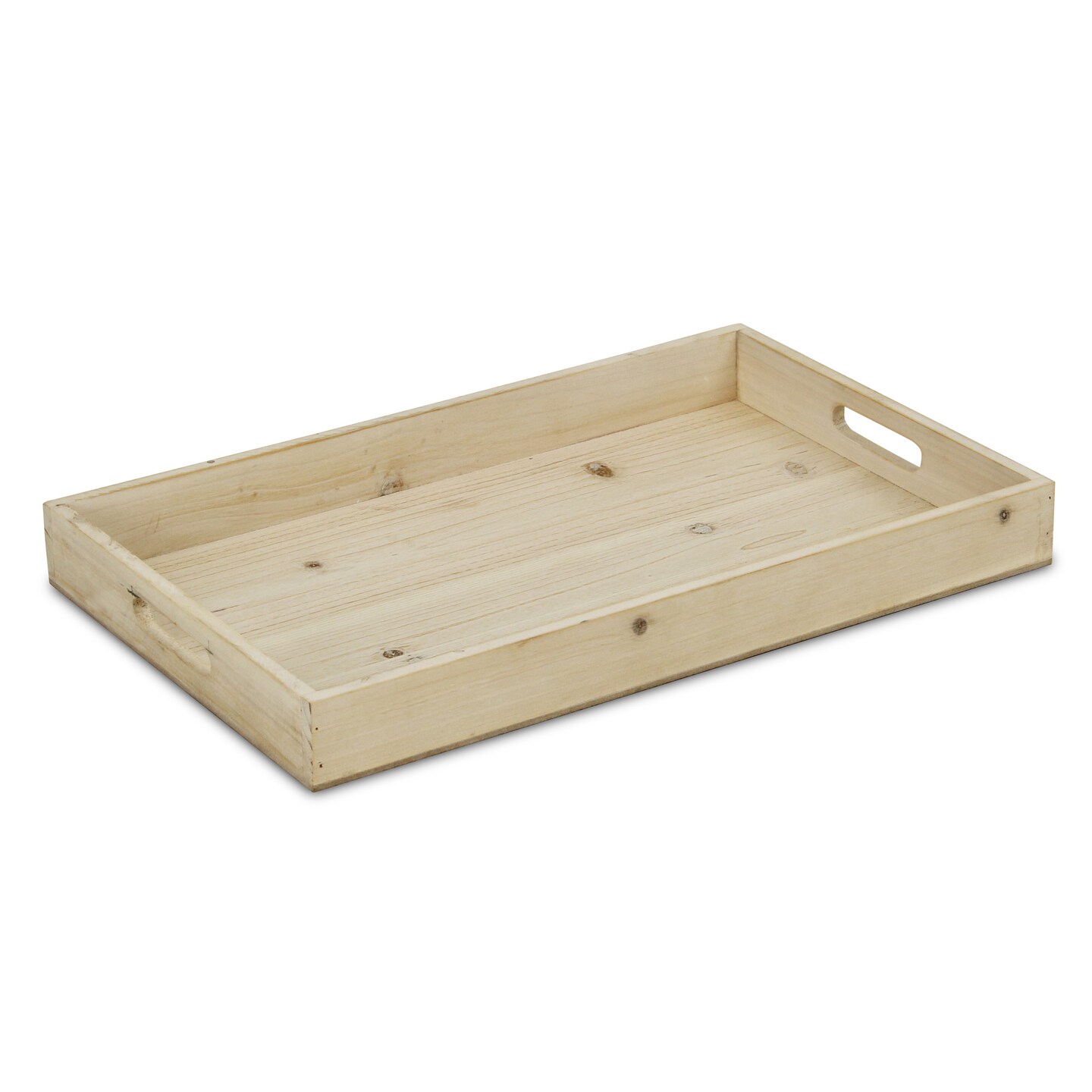 Contemporary Home Living 18.75" Beige Rectangular Wooden Tray with Handles