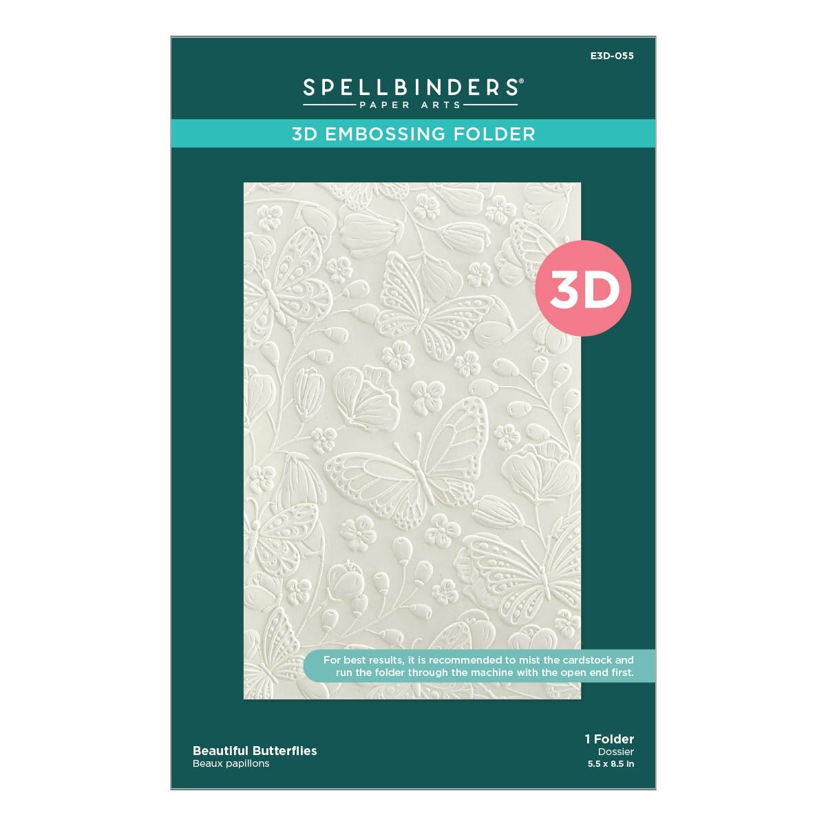 Spellbinders 3D Embossing Folder From The Stylish Ovals-Beautiful Butterflies