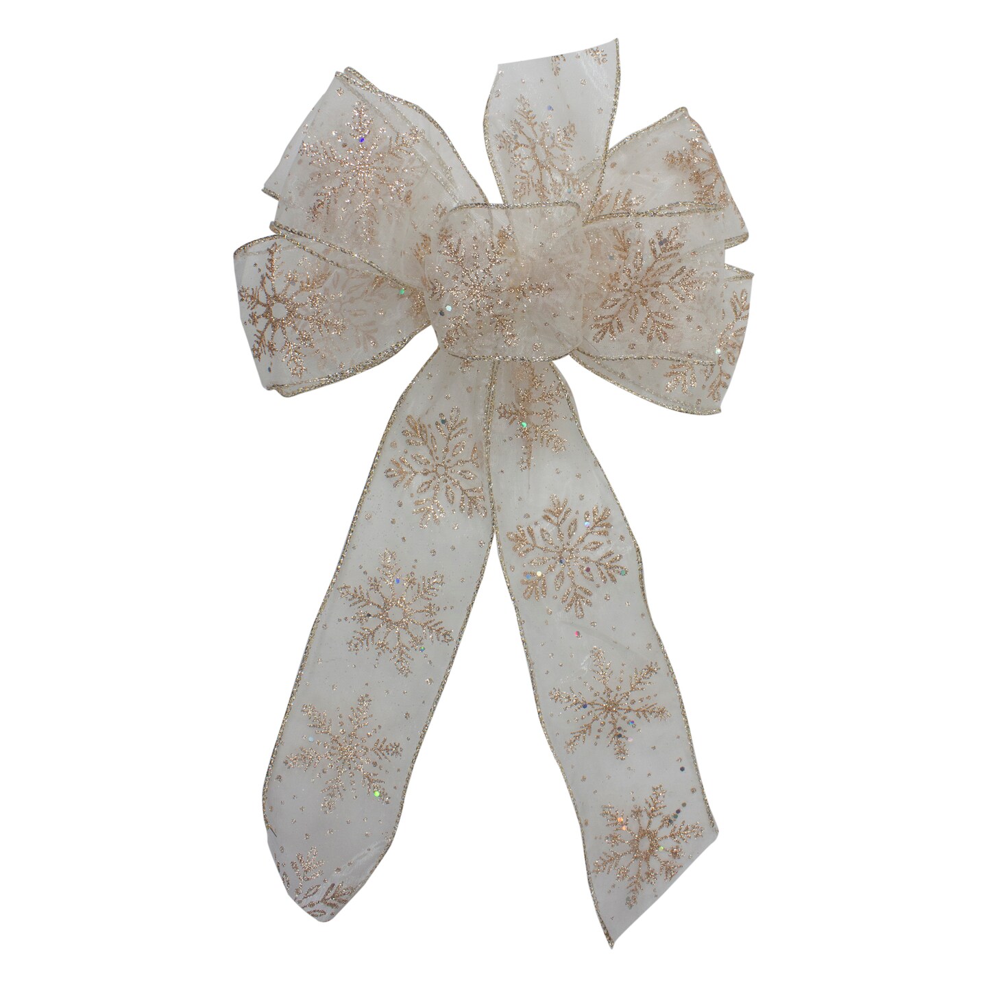 Northlight 14&#x22; x 9&#x22; Sheer and Gold Snowflake 6 Loop Christmas Bow Decoration