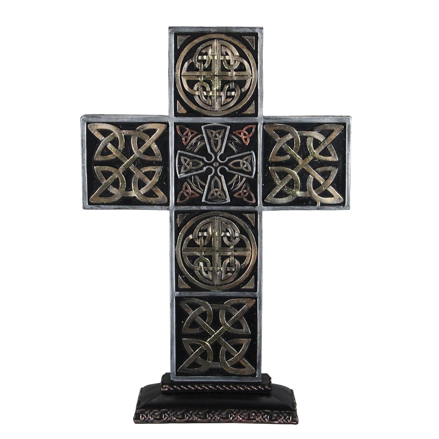 Roman 13&#x22; Black and Brown Celtic Knot Cross Tabletop