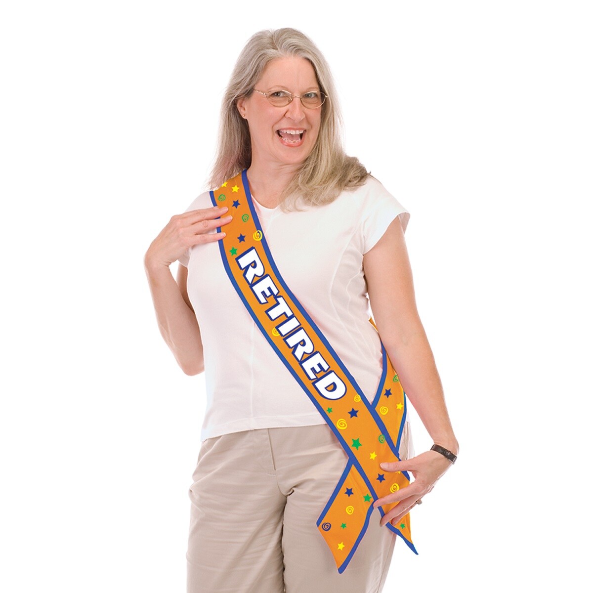 Party Central Club Pack of 6 Orange and White &#x22;Retired&#x22; Sashes 33&#x22;