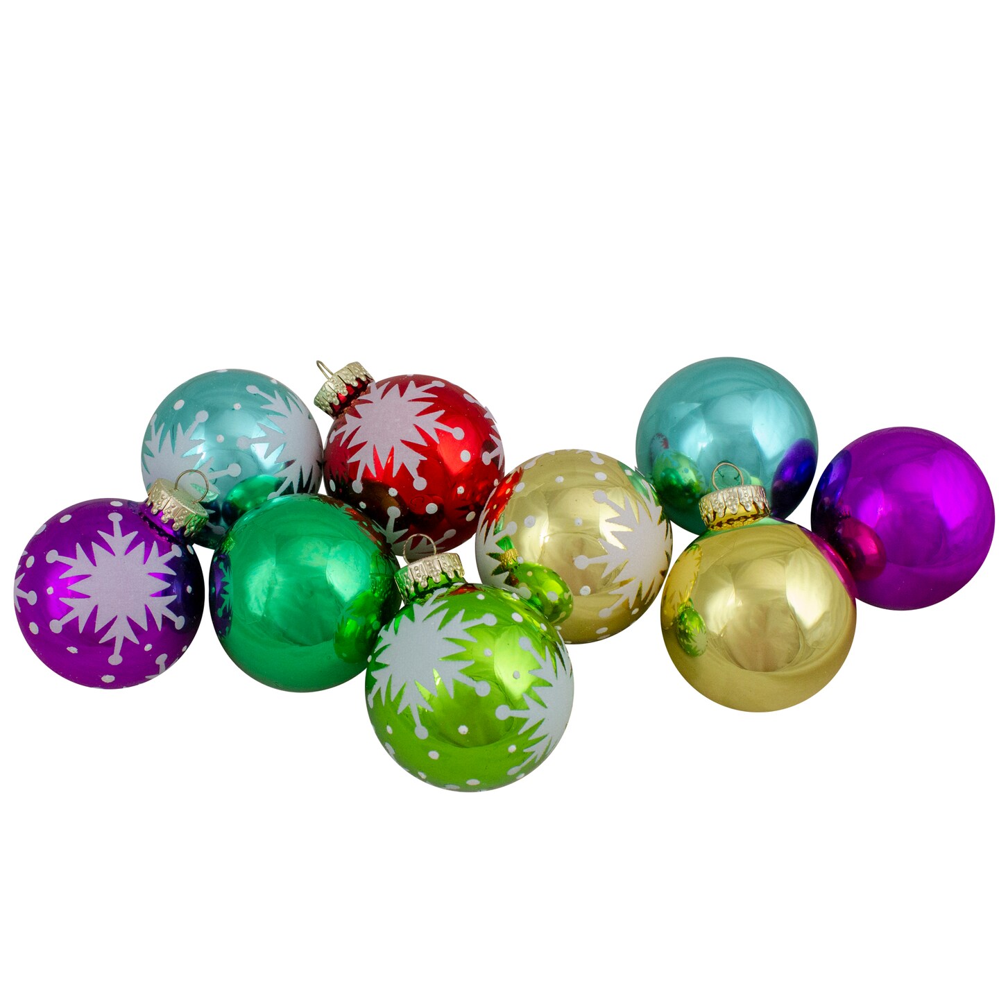 Northlight Solid and Snowflake Christmas Glass Ball Ornaments - 2.25" (57mm) - Multi - 9ct