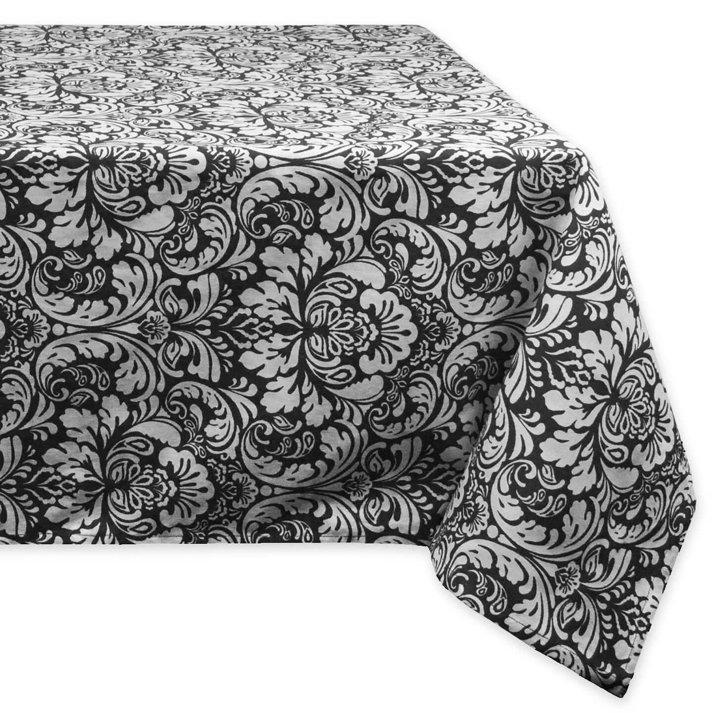 Contemporary Home Living 60&#x22; x 84&#x22; Black and Gray Floral Damask Rectangular Table Cloth