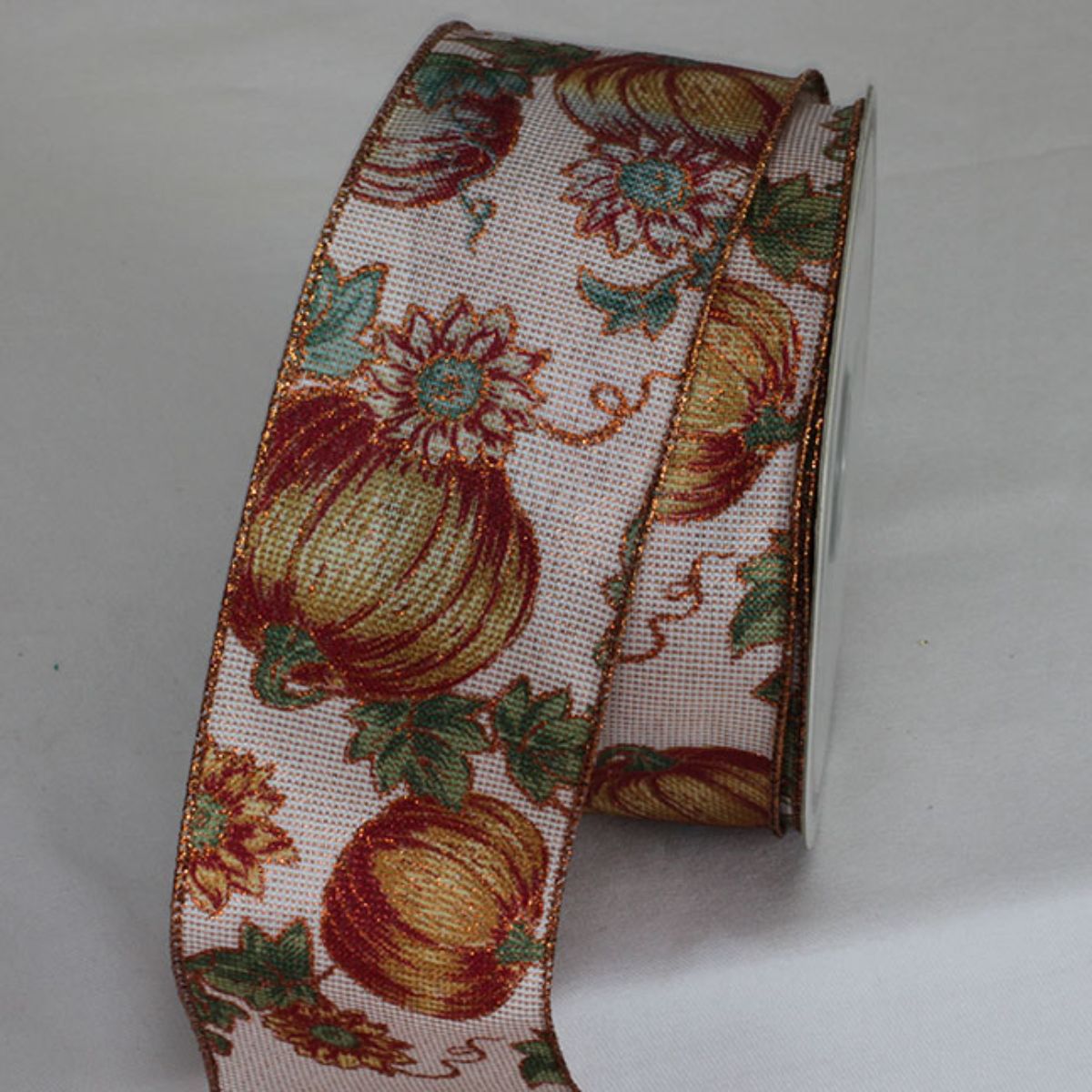 The Ribbon People Ivory and Red Autumn Wired Craft Ribbon 2.5&#x22; x 20 Yards