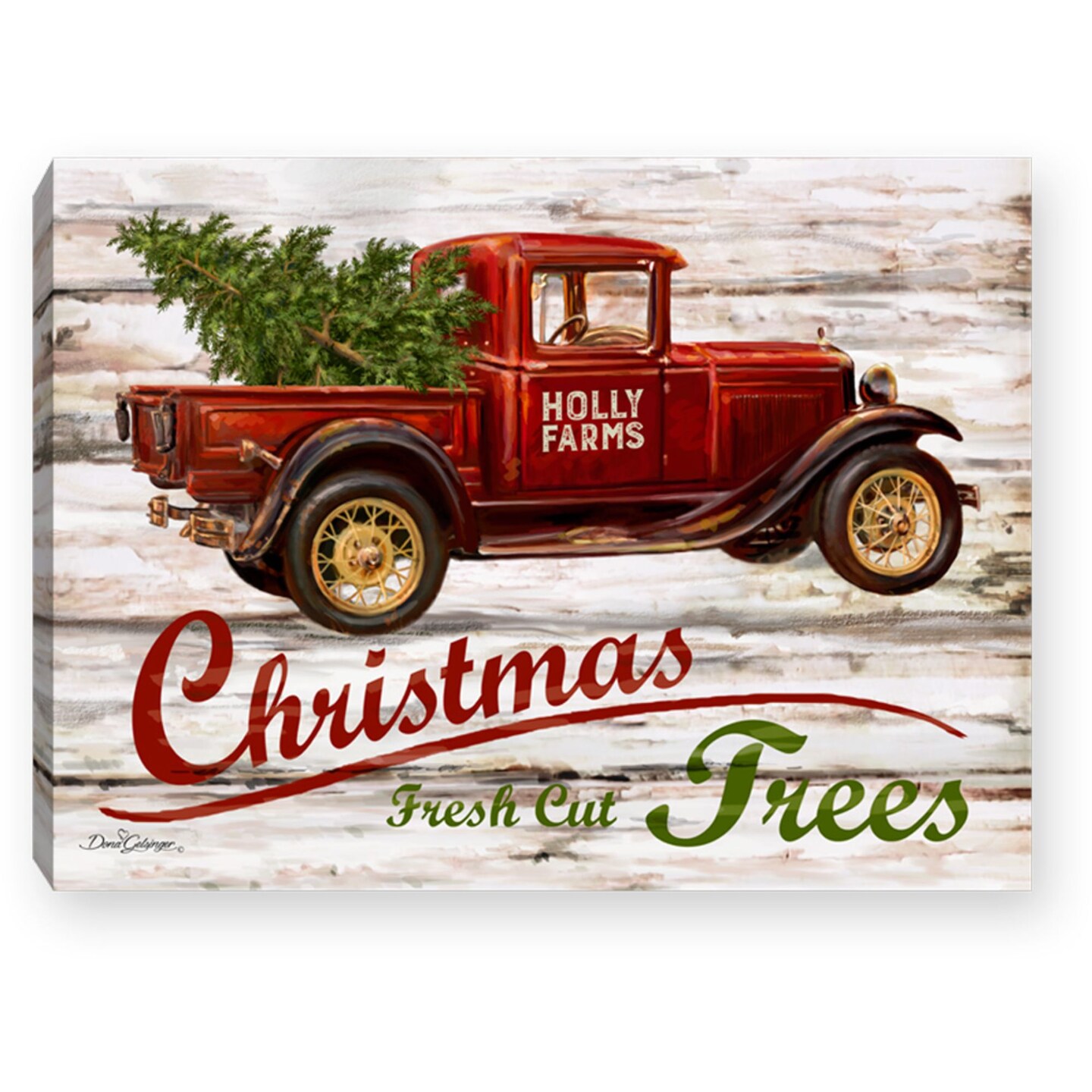 Glow Decor Lighted Truck Christmas Fresh Cut Trees Tabletop Canvas Decoration - 8&#x22;