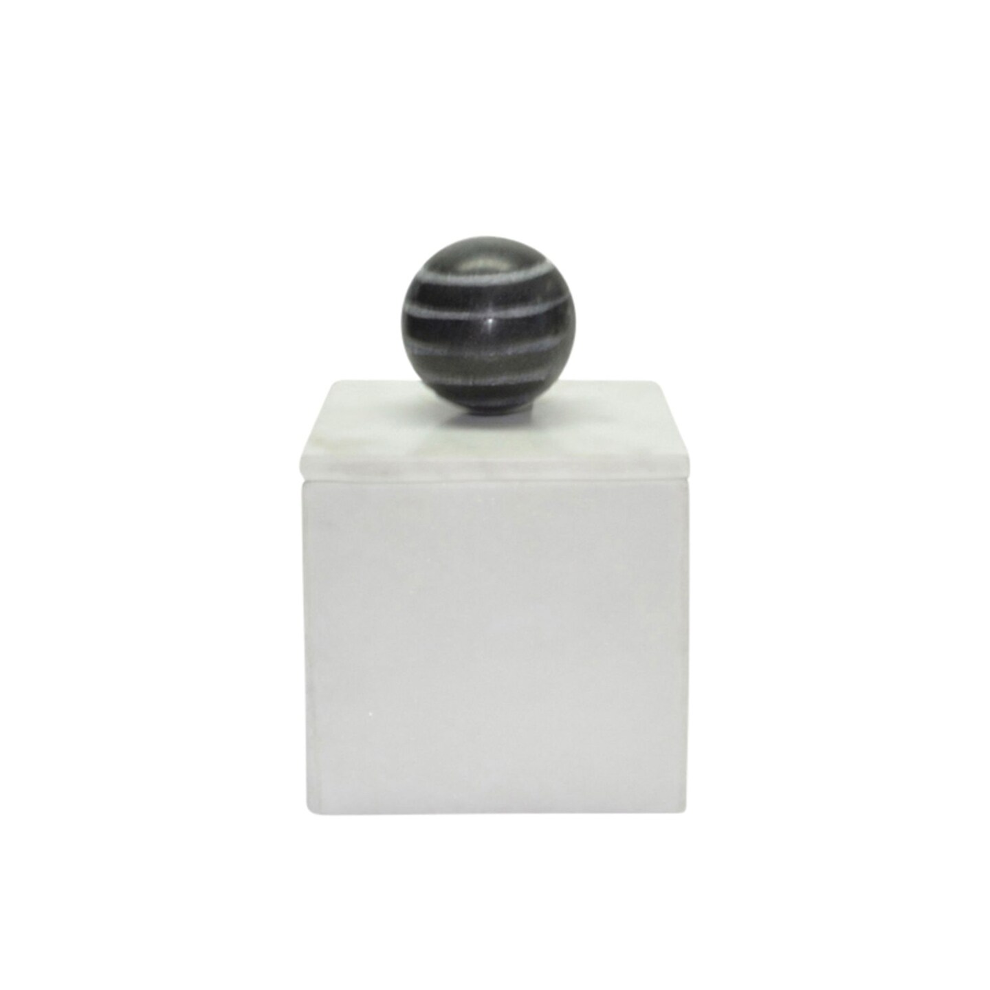 Kingston Living 6&#x22; White and Black Square Marble Box with Orb