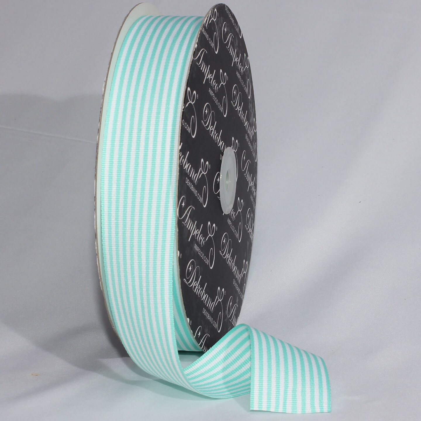 The Ribbon People Green and White Striped Grosgrain Woven Craft Ribbon 1.5" x 55 Yards