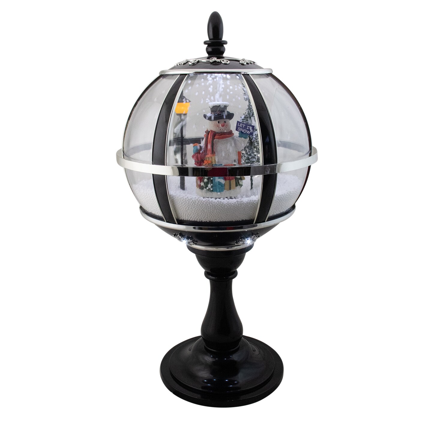 Northlight 23.5&#x22; Black Lighted Musical Snowing Snowman Christmas Table Top Street Lamp
