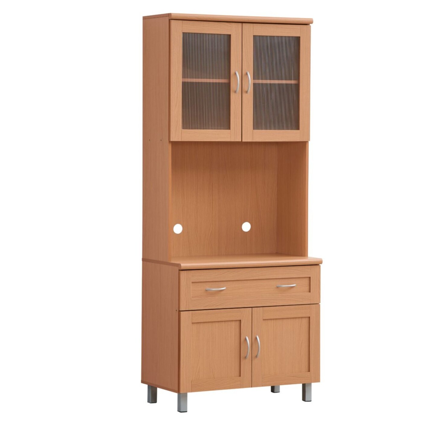 Contemporary Home Living 77.5&#x22; Beige Solid Microwave Kitchen Cabinet with Transparent Doors