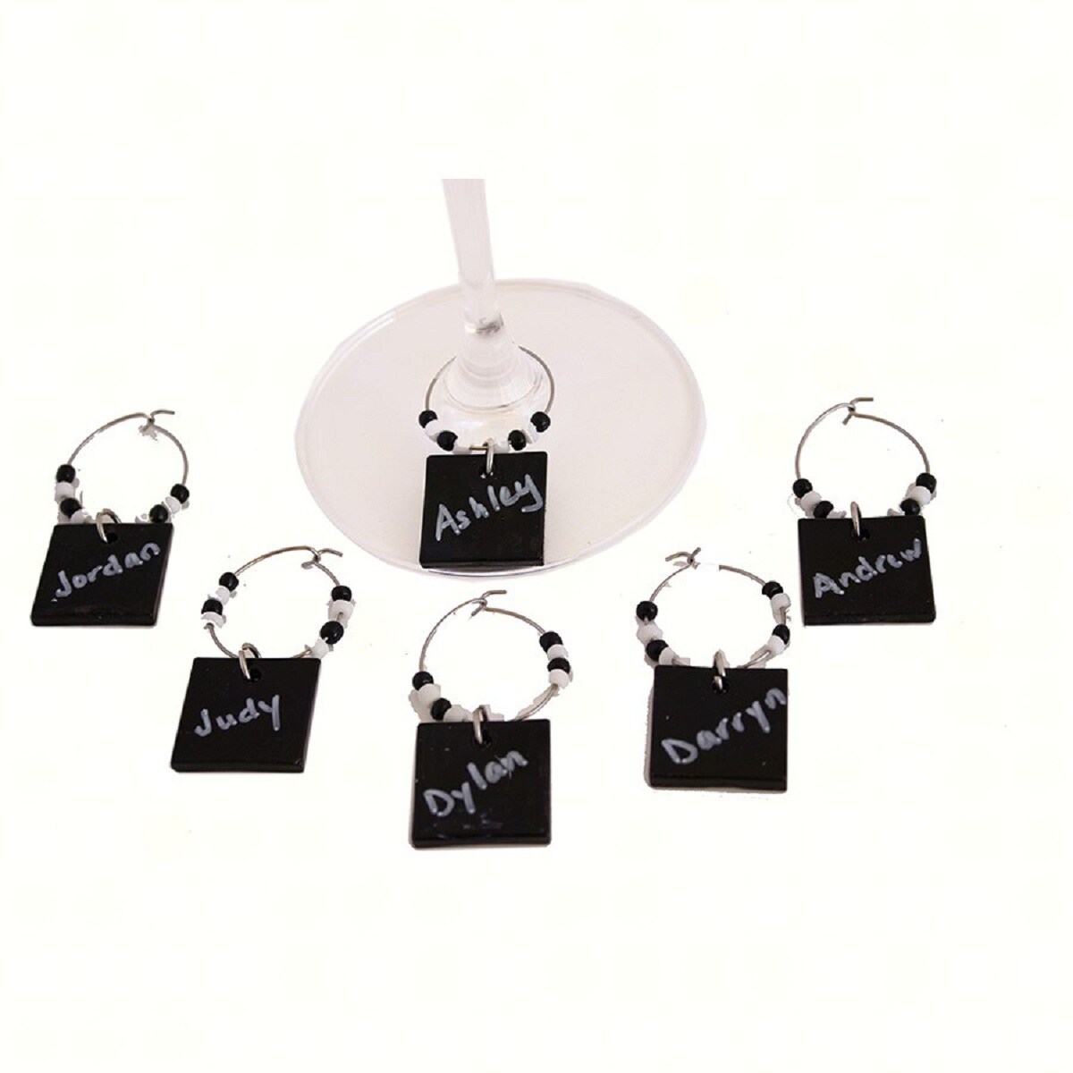 GC Home &#x26; Garden Set of 6 DIY Black Art Glass Bottle Charms with Markers 9.25&#x22;
