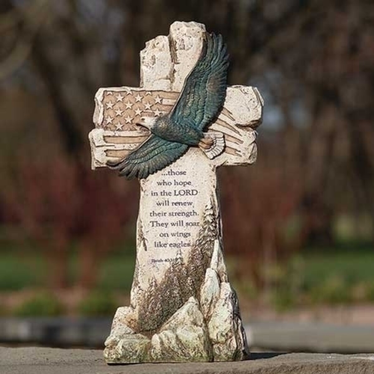 Roman 14.5&#x22; Eagle Wings Cross &#x22;Hope in the Lord&#x22; Outdoor Garden Statue