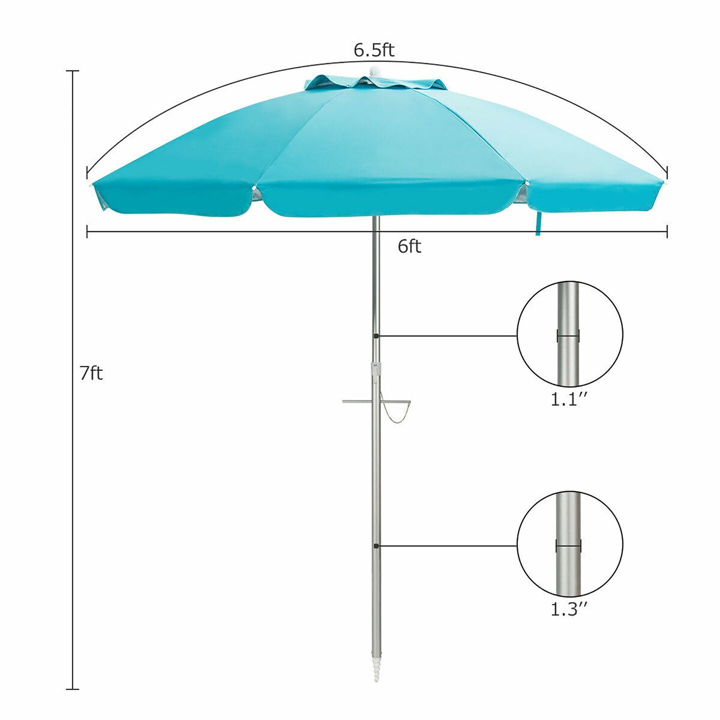 Costway 6.5FT Patio Beach Umbrella Sun Shade Tilt W/Carry Bag Blue