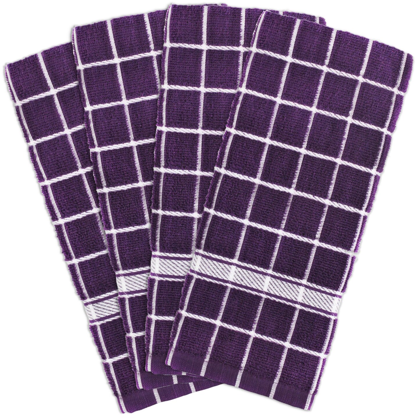 CC Home Furnishings Set of 4 Purple Solid Windowpane Eggplant