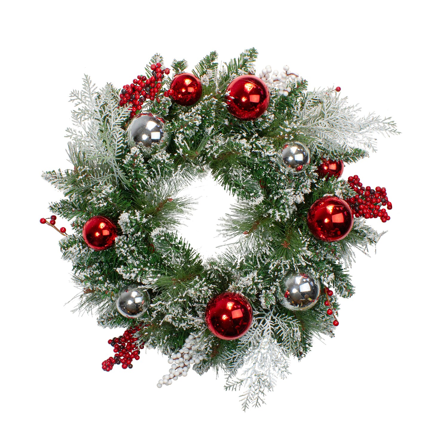Northlight Flocked Mixed Pine with Ornaments Artificial Christmas Wreath - 24&#x22; - Unlit