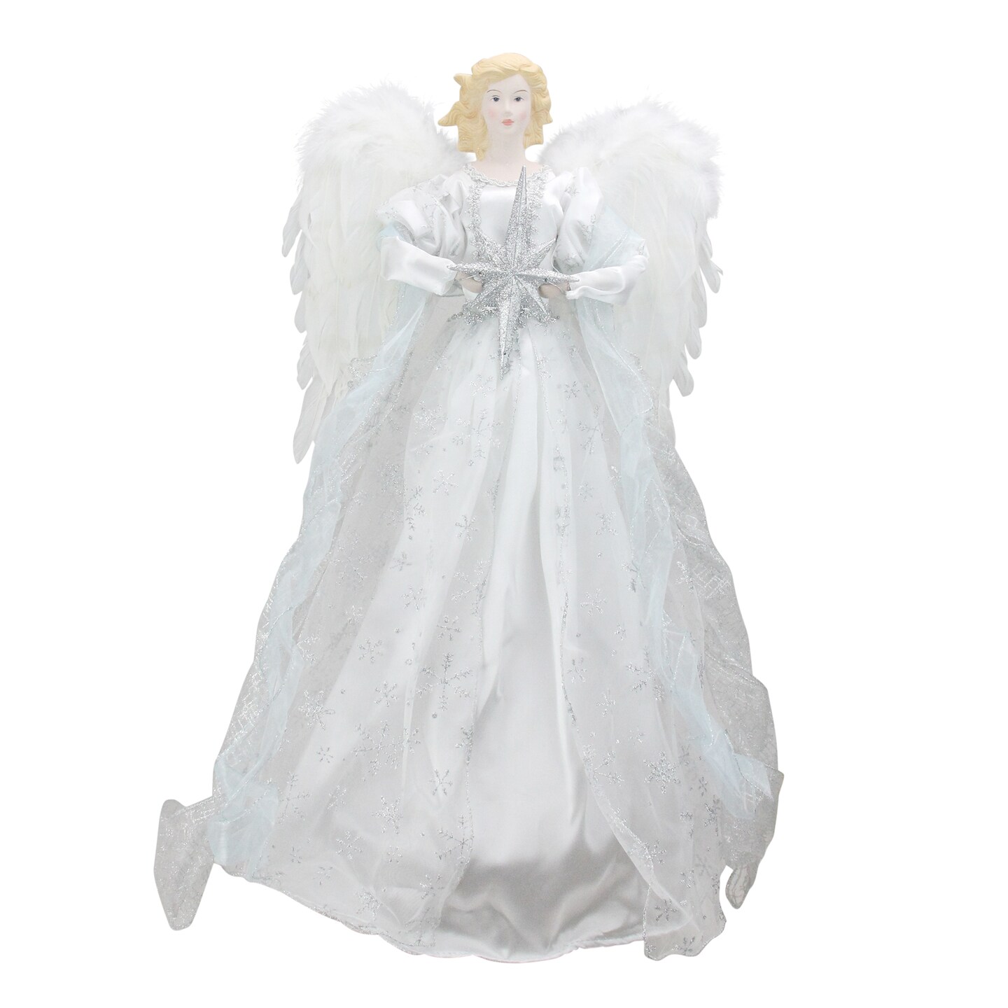 Roman 22&#x22; White and Silver Glitter Angel with Star Hanging Christmas Decoration