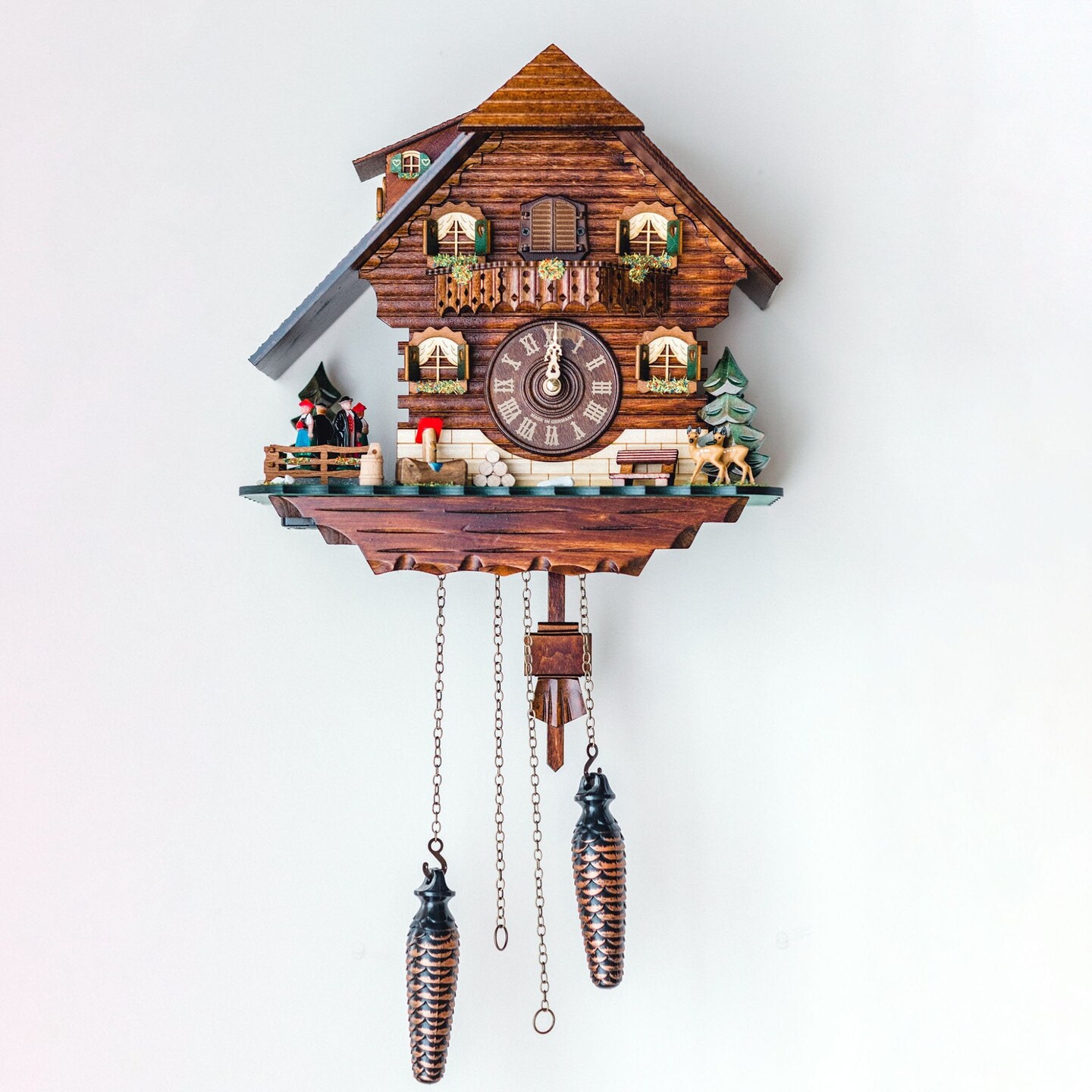 Hermle 19&#x22; Brown and Green Deer Cuckoo Wall Clock